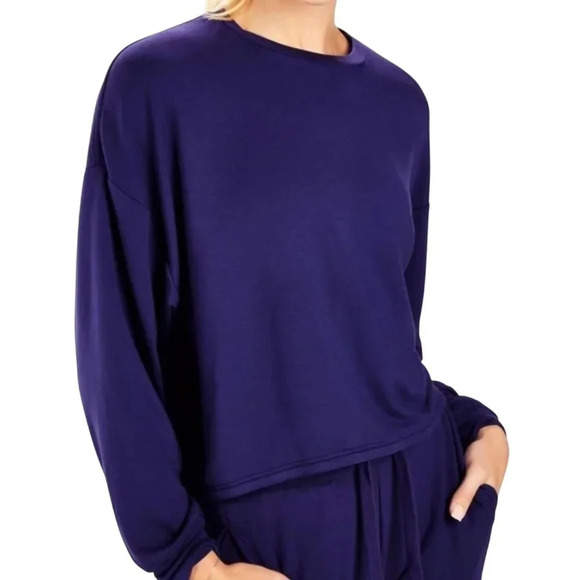 Fabletics Monica Hi Lo Curved Hem Blue Purple Scoop Neck Sweatshirt Top L - Picture 1 of 11